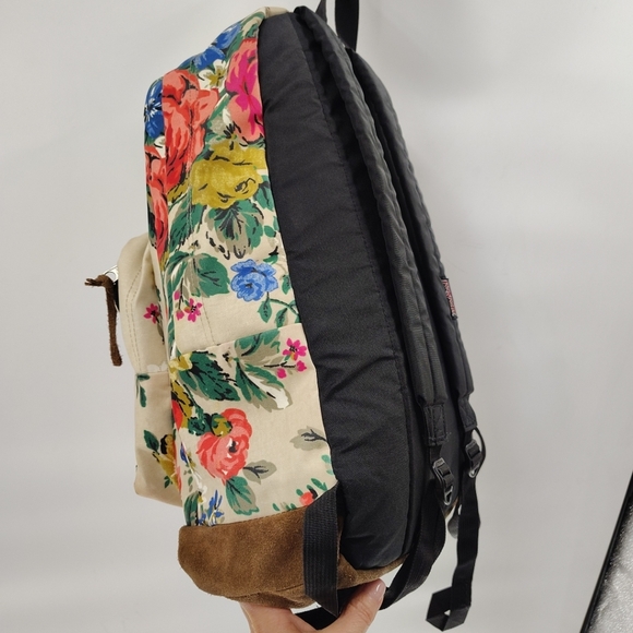 Jansport Right Pack Expressions Backpack Student Floral Coated Canvas Suede Lg - Picture 9 of 11